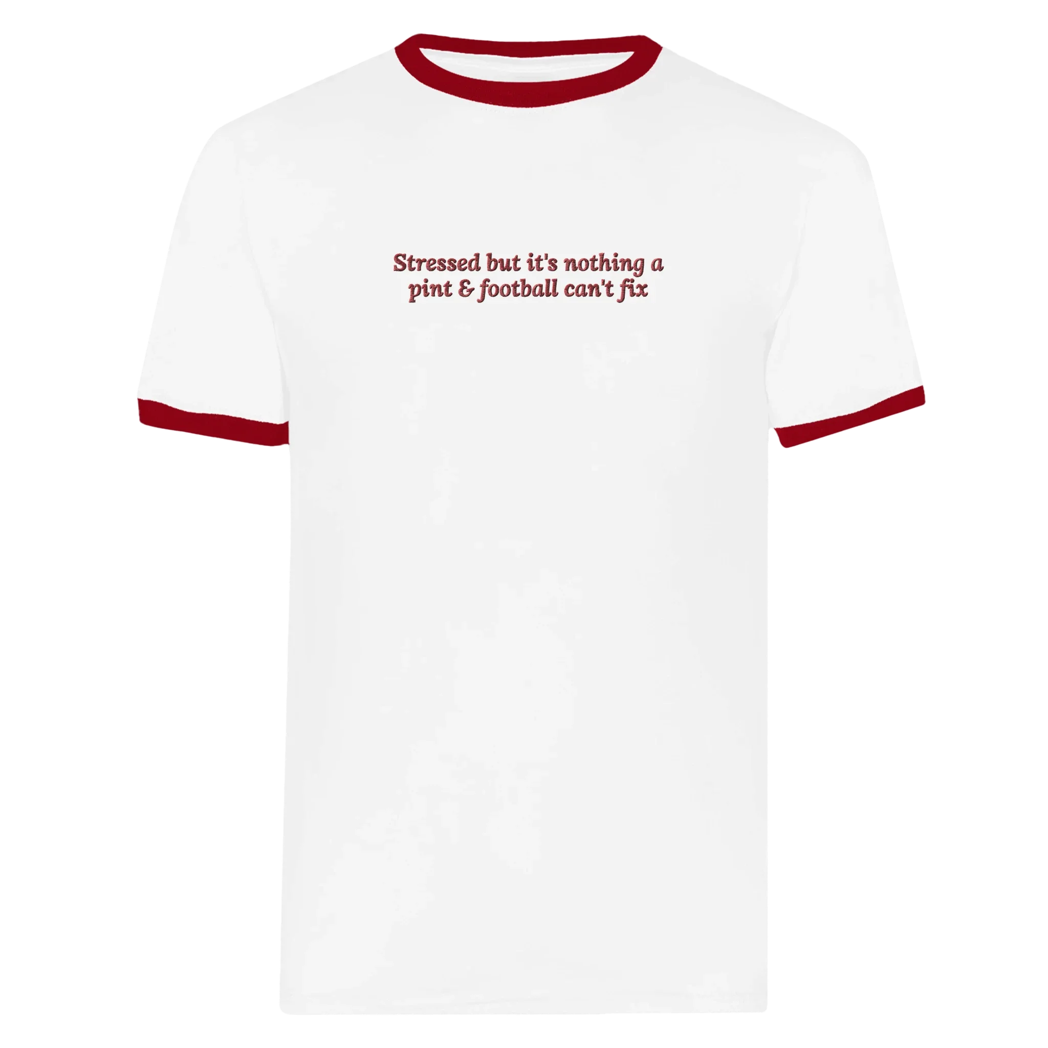 Stressed But It's Nothing A Pint & Football Can't Fix T-shirt White and Red - Image 4